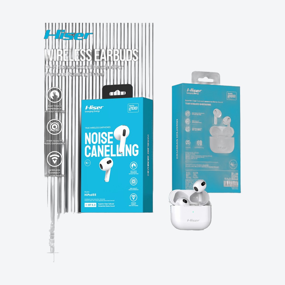 Hiser HiPod 55 wireless earbuds, alternate view