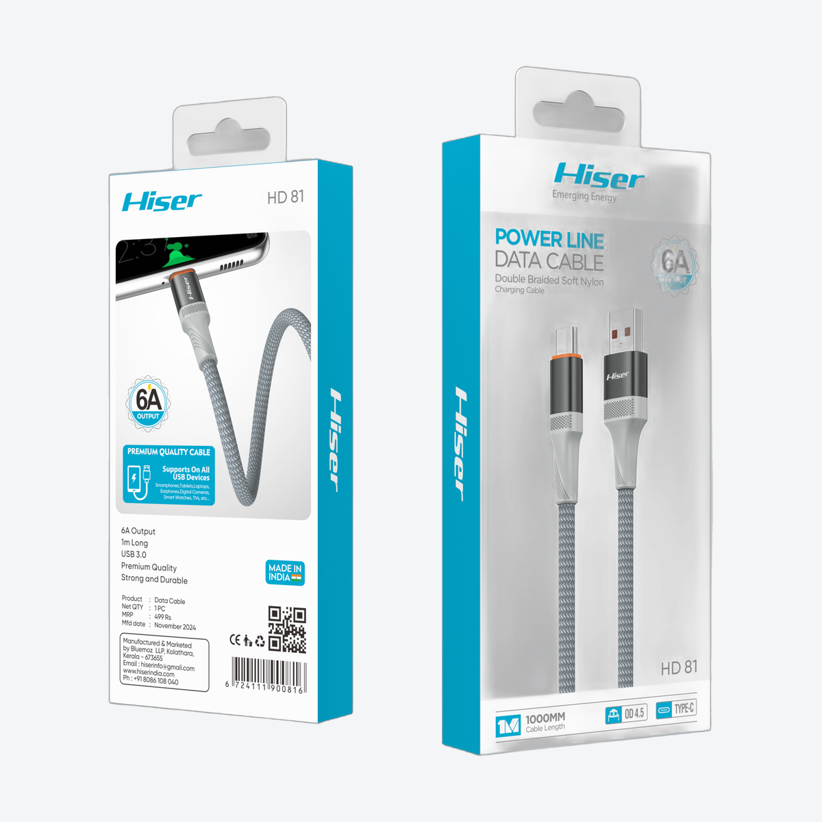 Hiser HD81 fast charging cable, packaging
