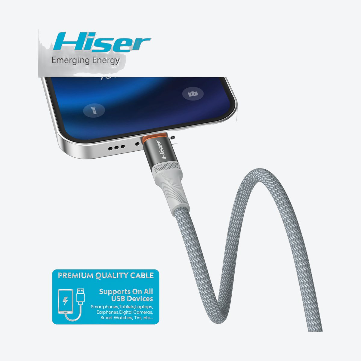 Hiser HD82 fast charging cable, alternate view