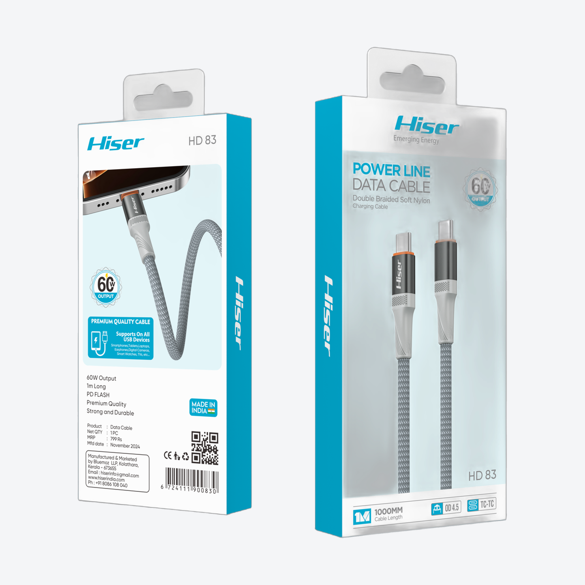 Hiser HD83 fast charging cable, alternate view