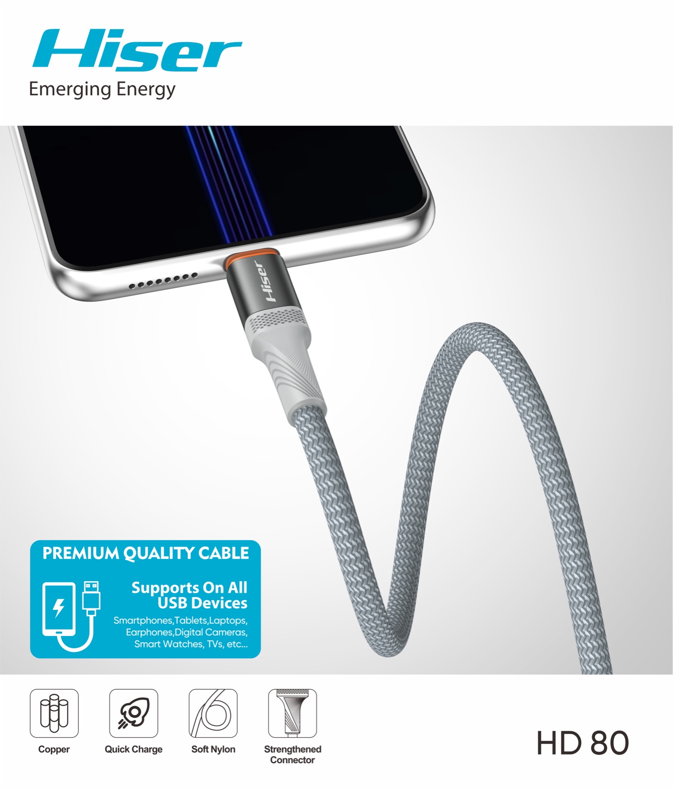 Hiser HD80 fast charging cable, packaging