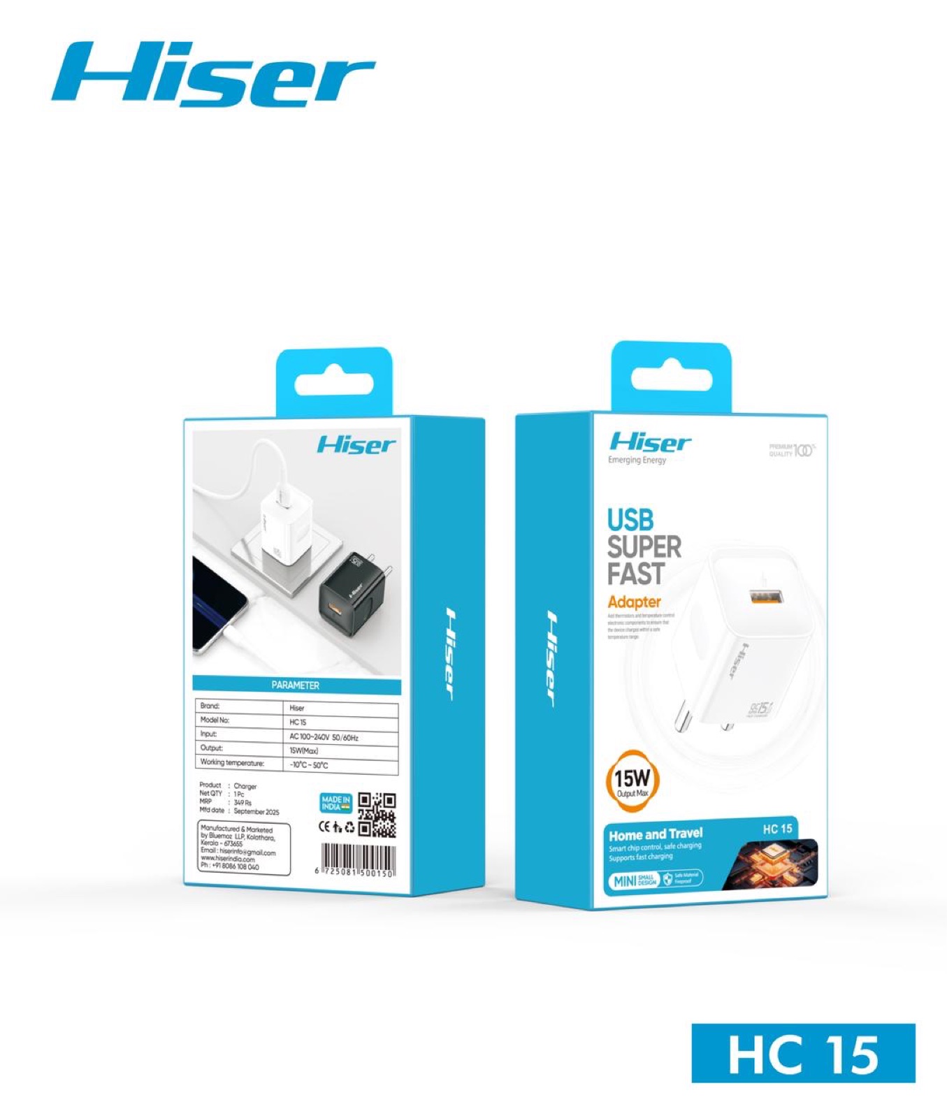 Hiser 15W charger, packaging