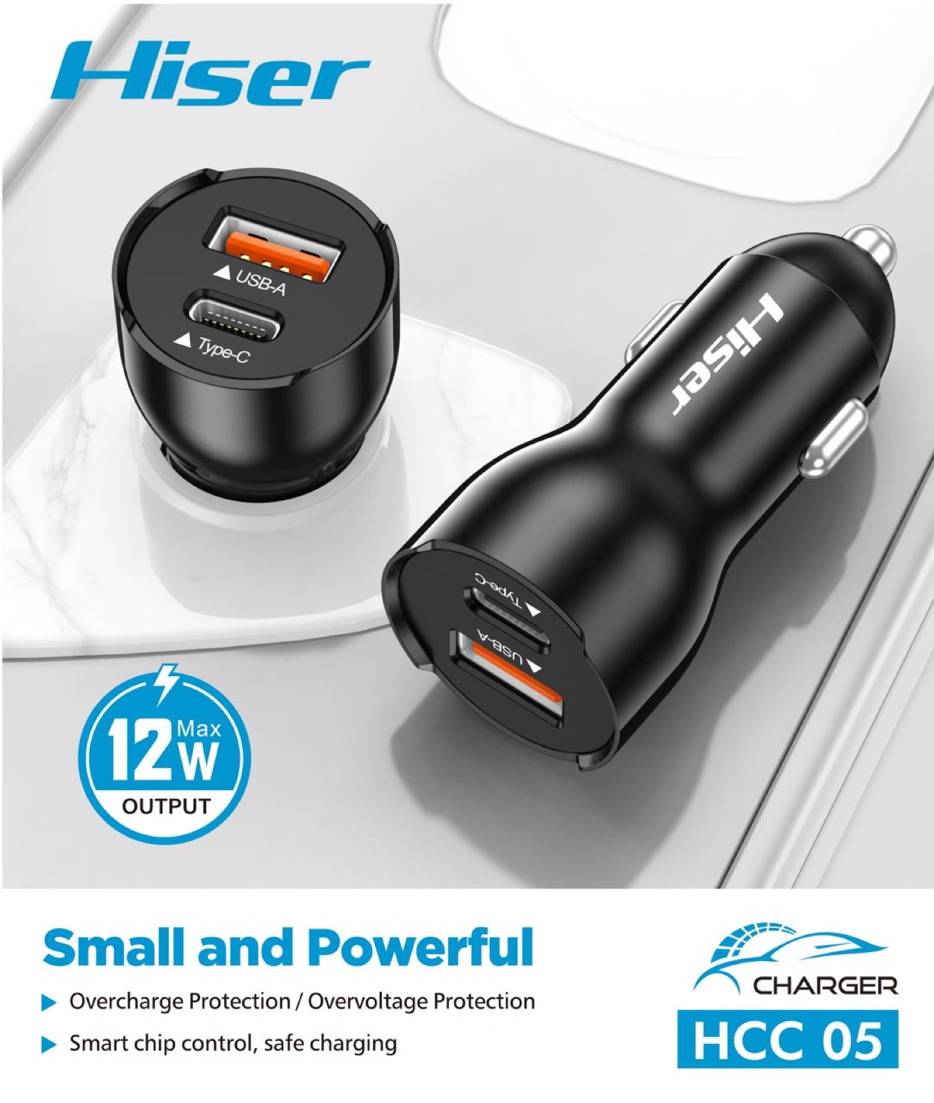 Hiser 12W car charger, packaging