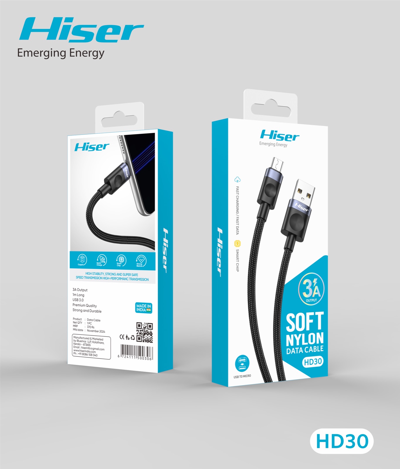 Hiser HD30 soft nylon data cable, packaging