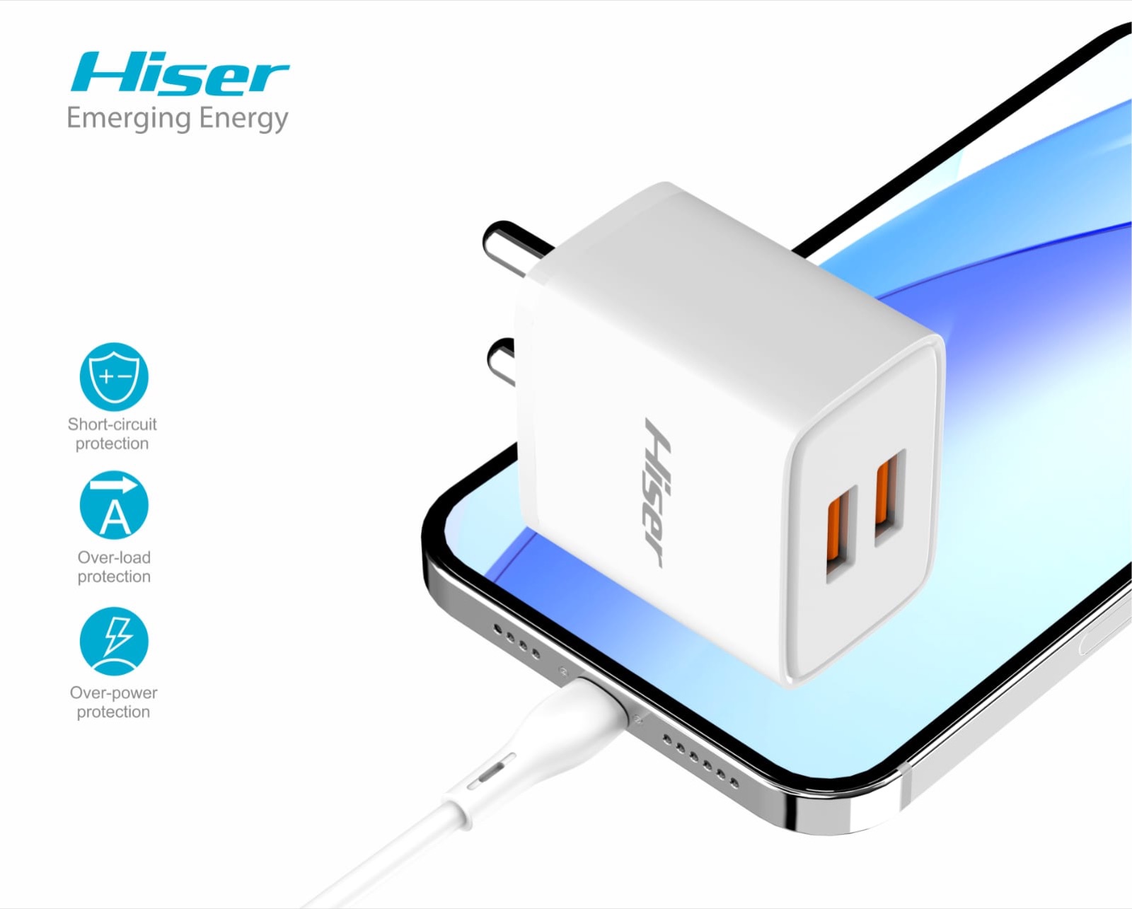 Hiser 2.4A 2-port charger, alternate view