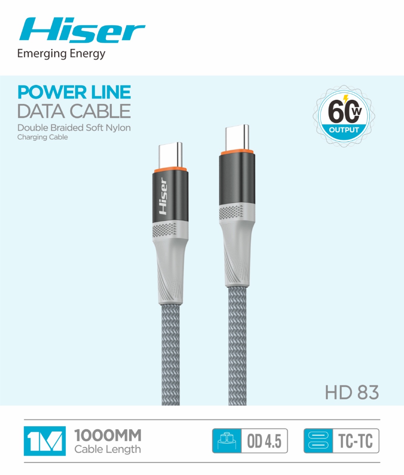 Hiser HD83 fast charging cable, packaging