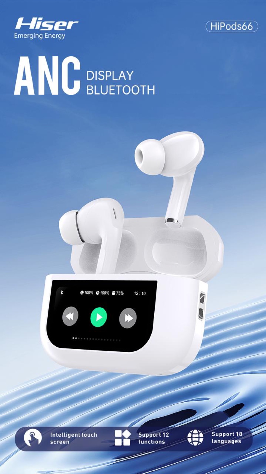 Hiser HiPod 66 ANC display earbuds, alternate view