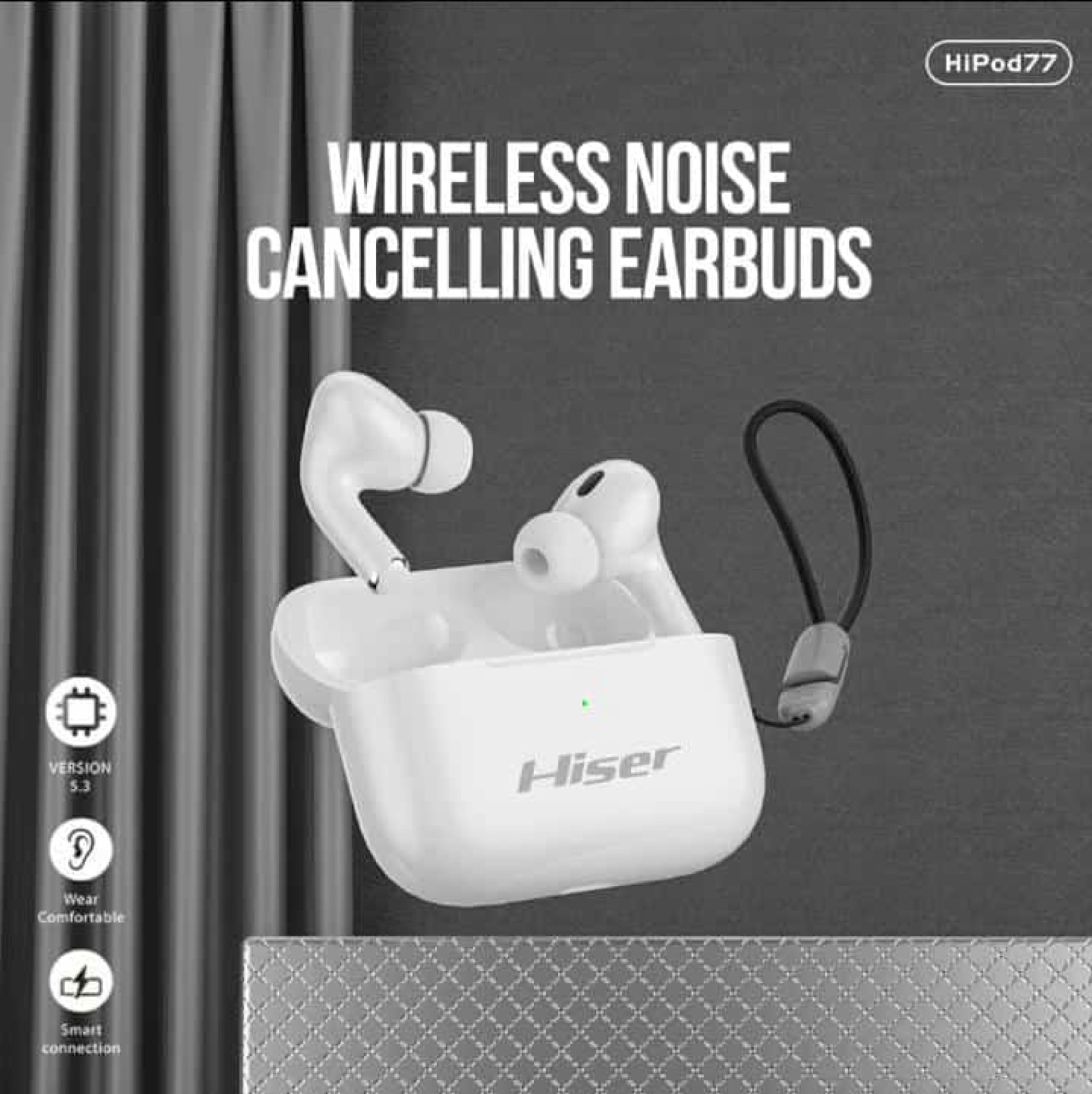 Hiser HiPod 77 wireless noise cancelling earbuds, alternate view