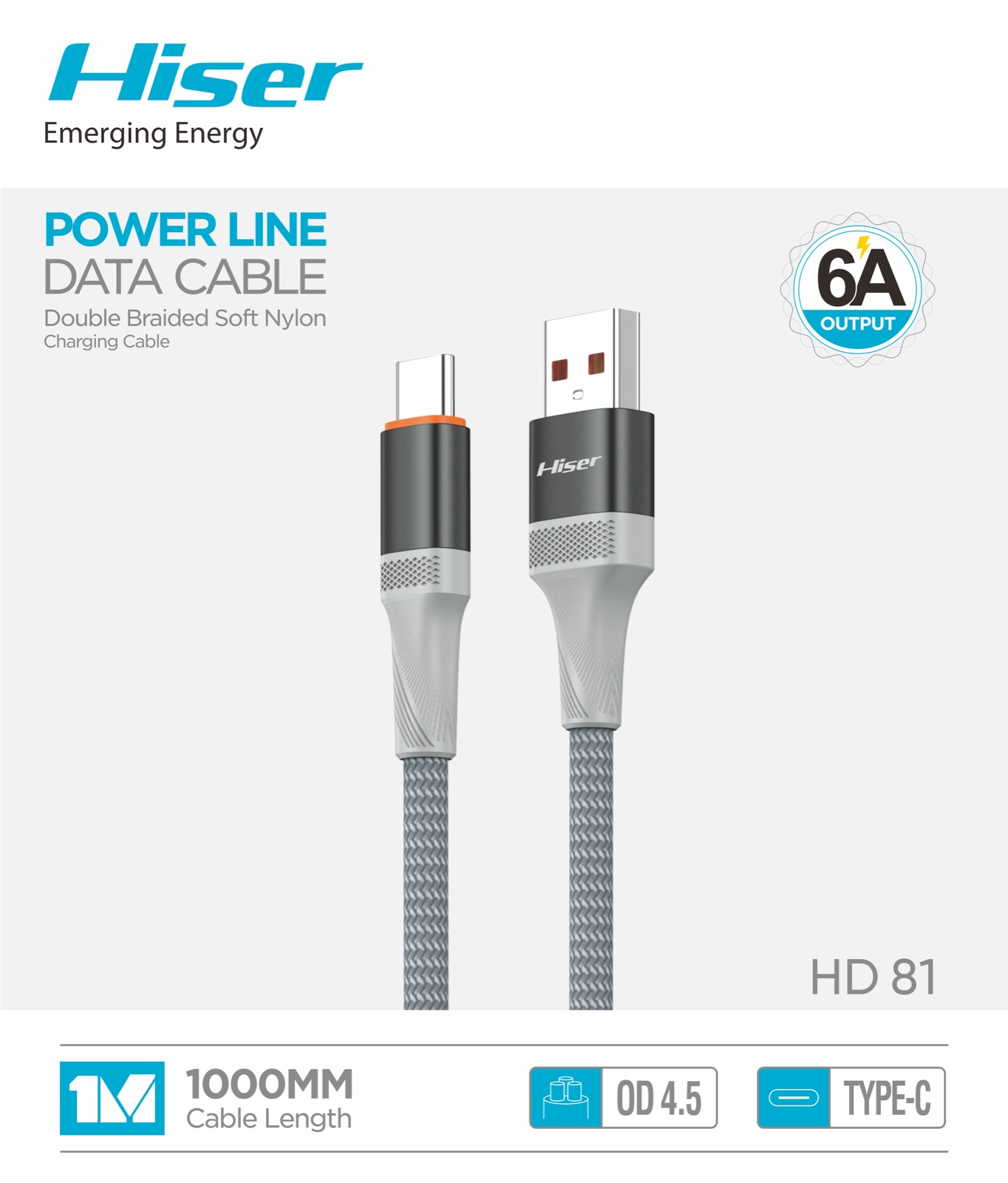 Hiser HD81 fast charging cable, alternate view
